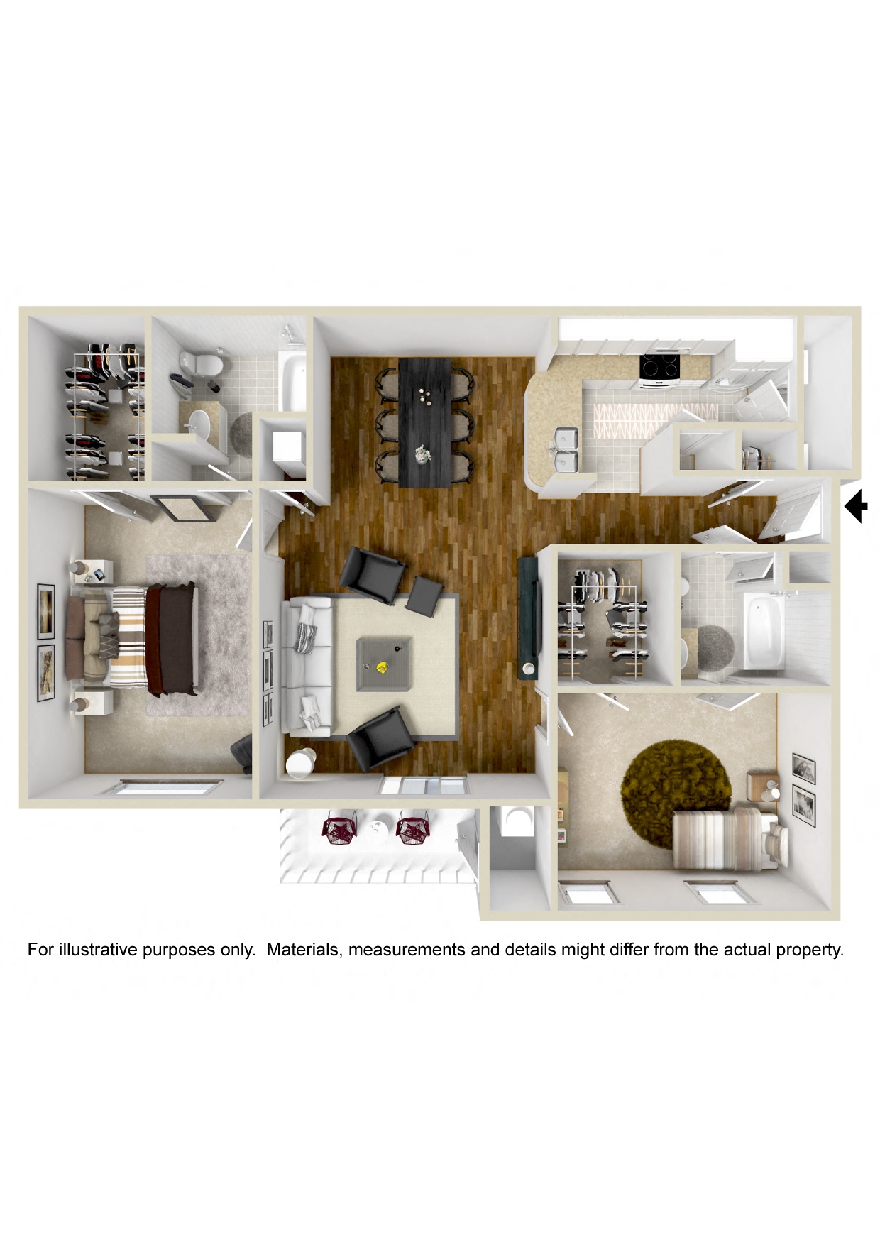 Floor plan for 2 beds, 2 baths, 1209 sqft